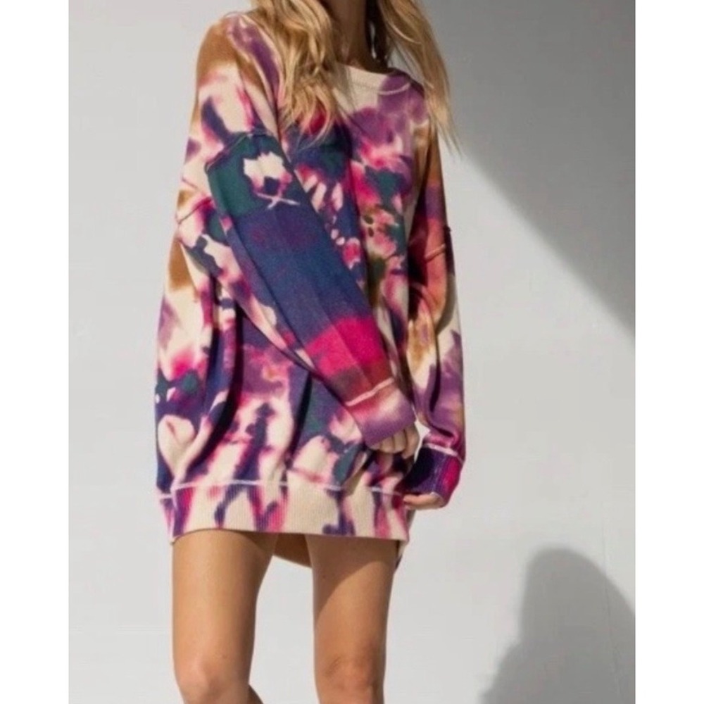 Natural Life Tie Dye Oversized Sweater Tunic Pink Purple SWTR689 L/XL NWT